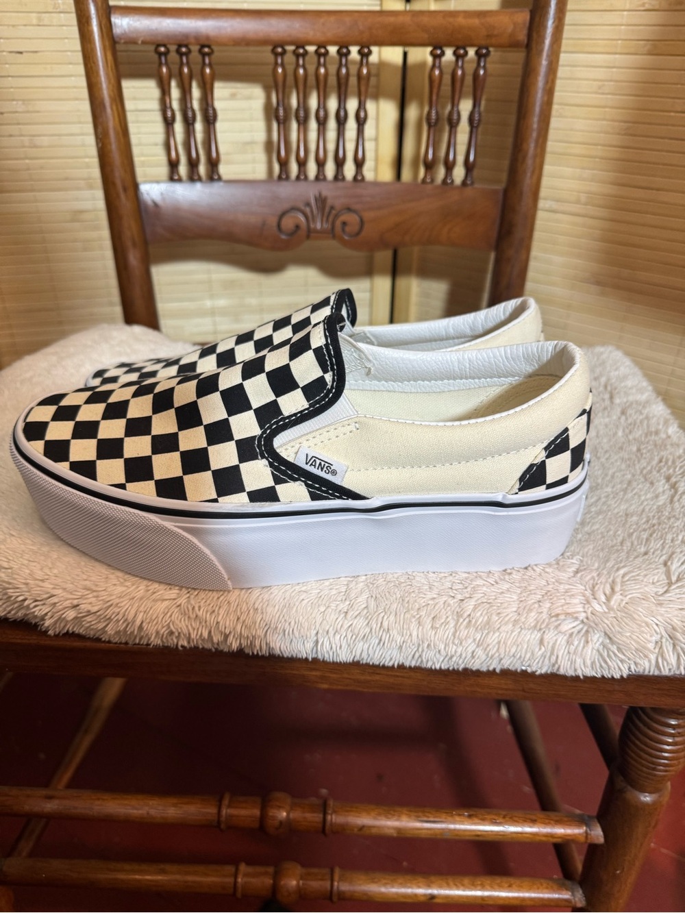 Vans Black & White Checkerboard Slip-On Platform Sneakers - Picture 5 of 6